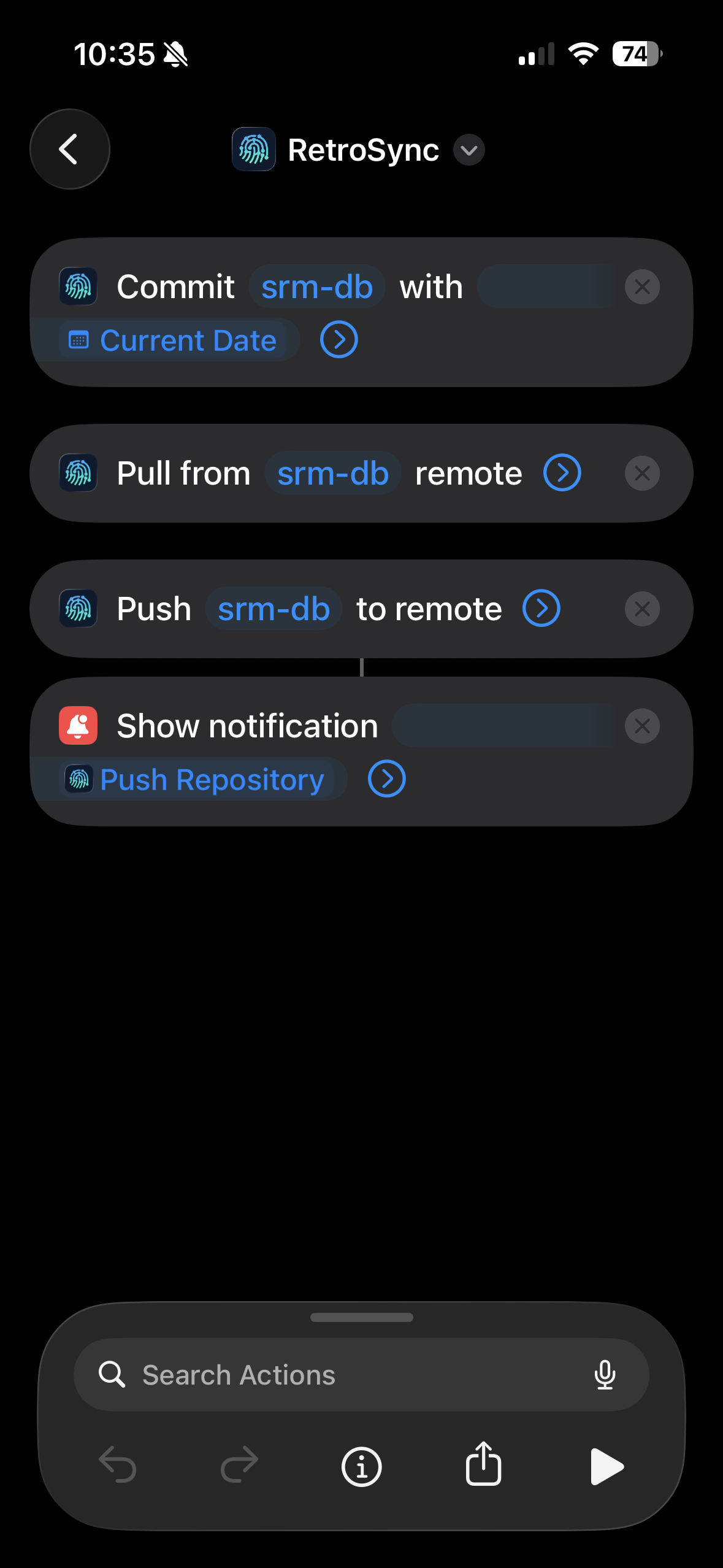 Working Copy push shortcut configuration